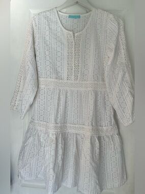 Melissa odabash White Lace Tiered short Dress eyelet sheer bohemian chic indie